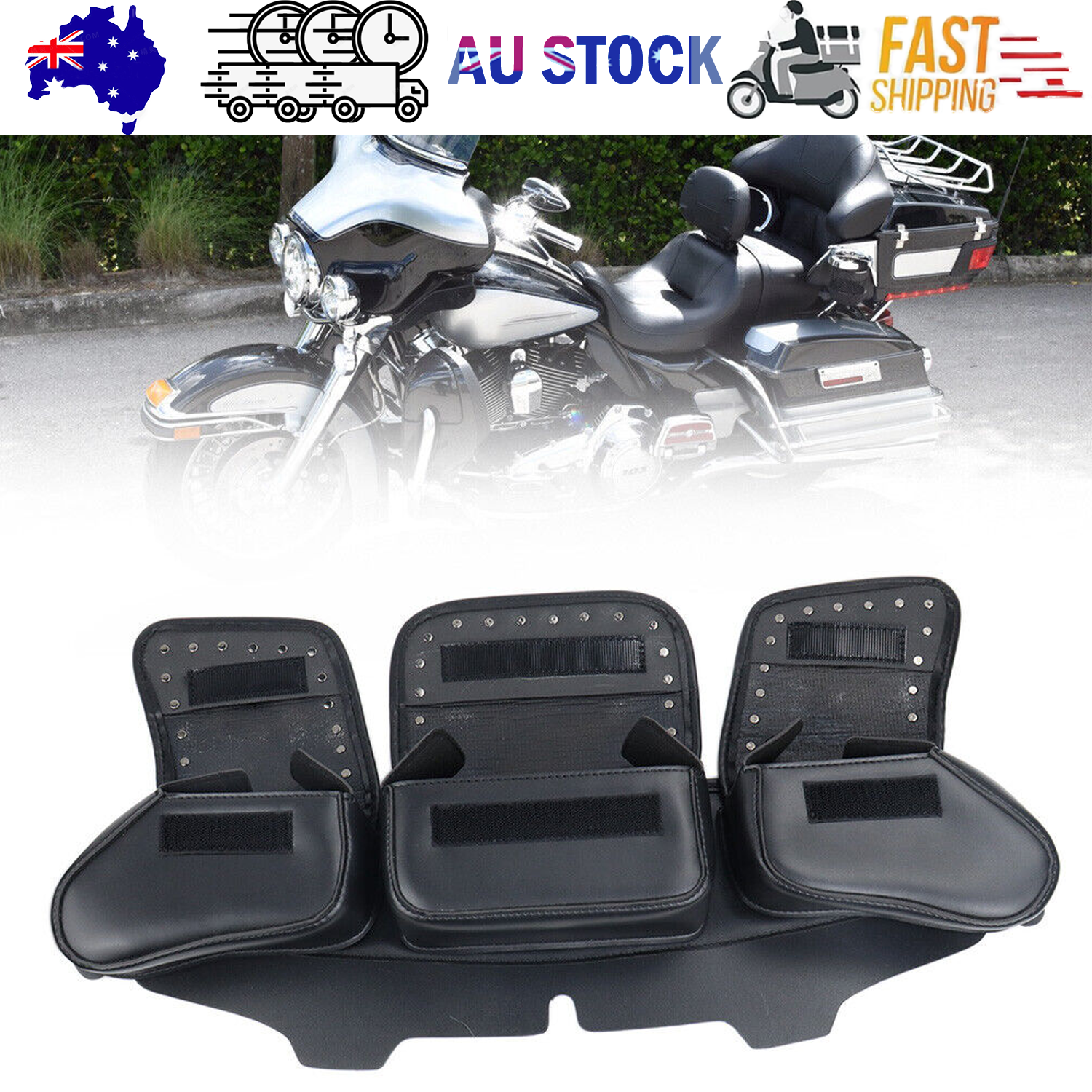 3 Pocket Windshield Bag Waterproof Fit For Harley Electra Glide FLHTC 96-13