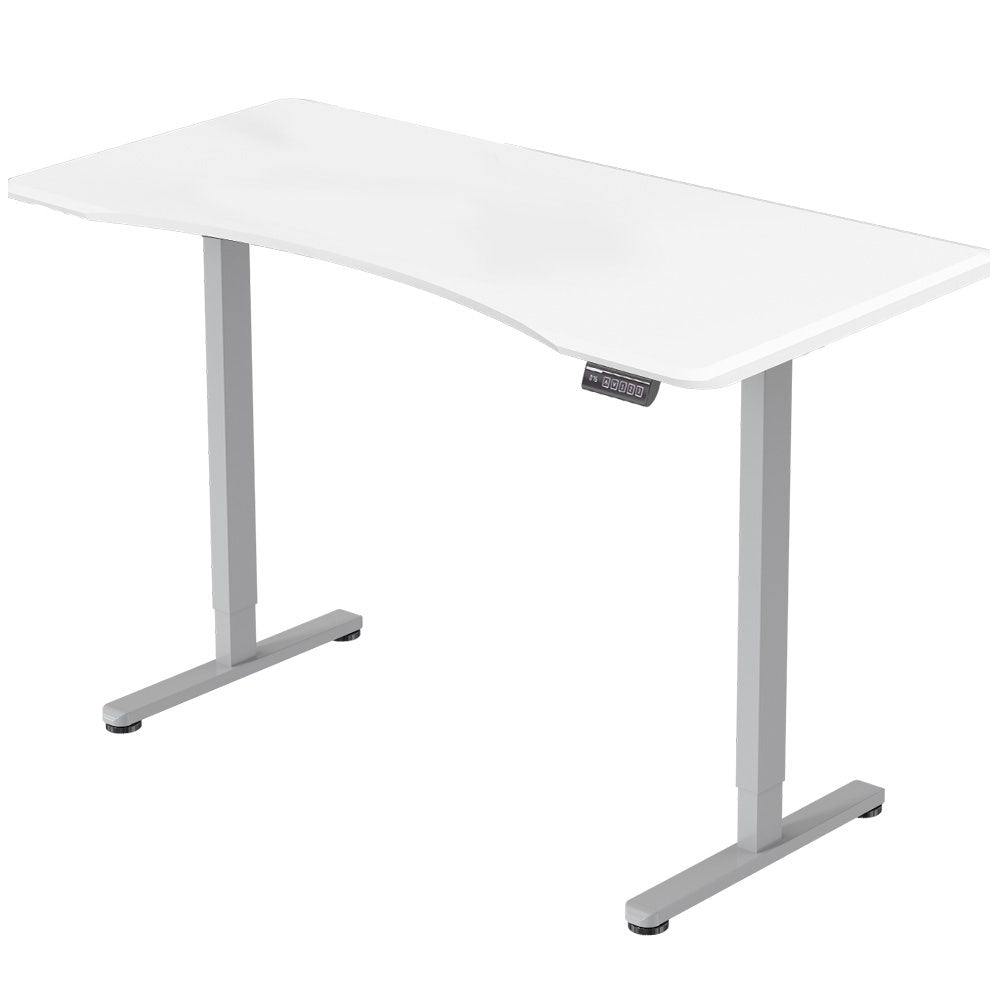 FORTIA 150cm Electric Sit Stand Desk White/Silver Curved Edge