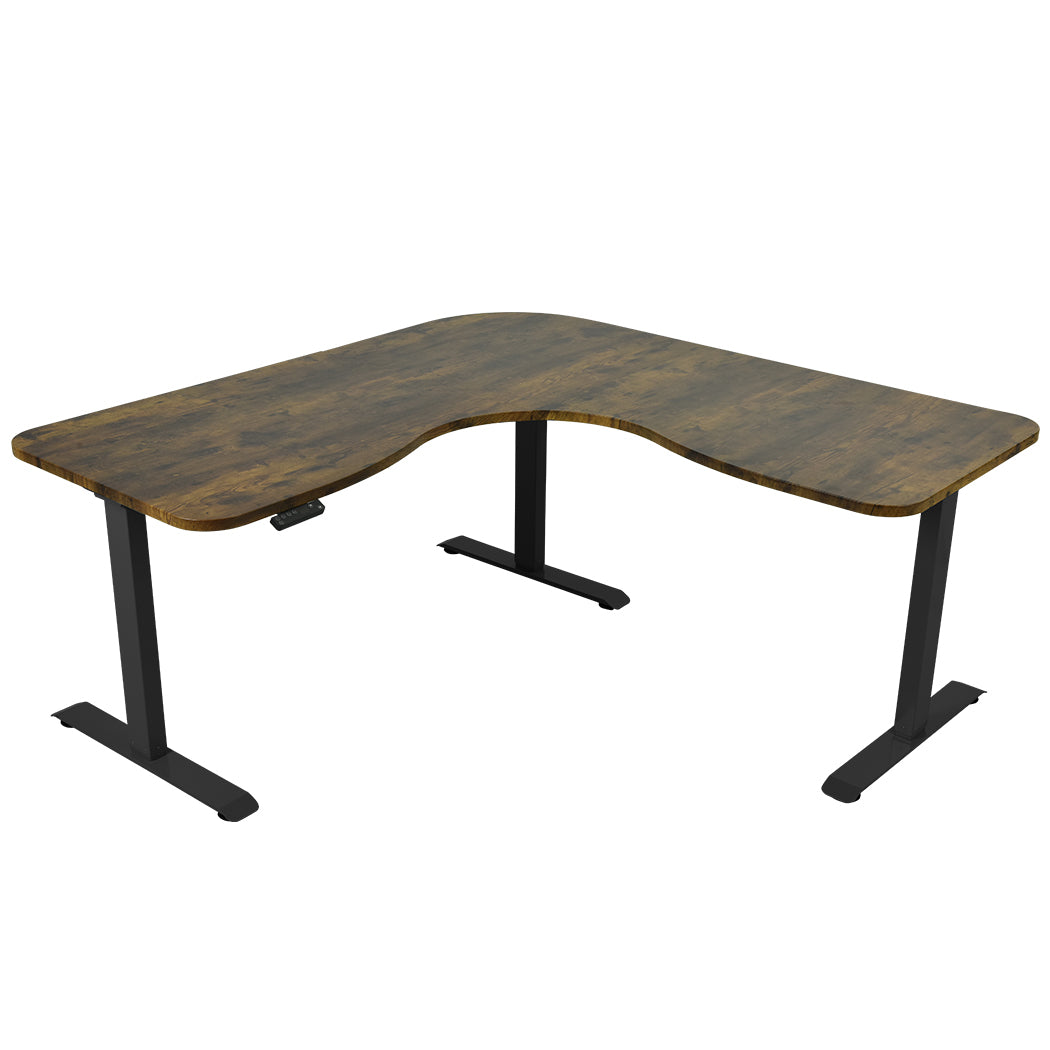 FORTIA 173cm Corner Desk Adjustable Electric Sit/Stand Walnut/Black