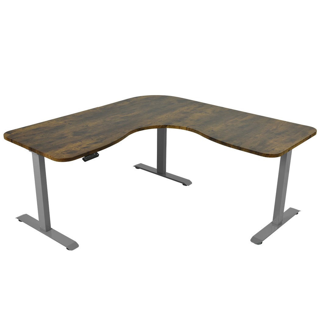 FORTIA Corner Desk 173cm Adjustable Electric Sit-Stand Walnut Silver