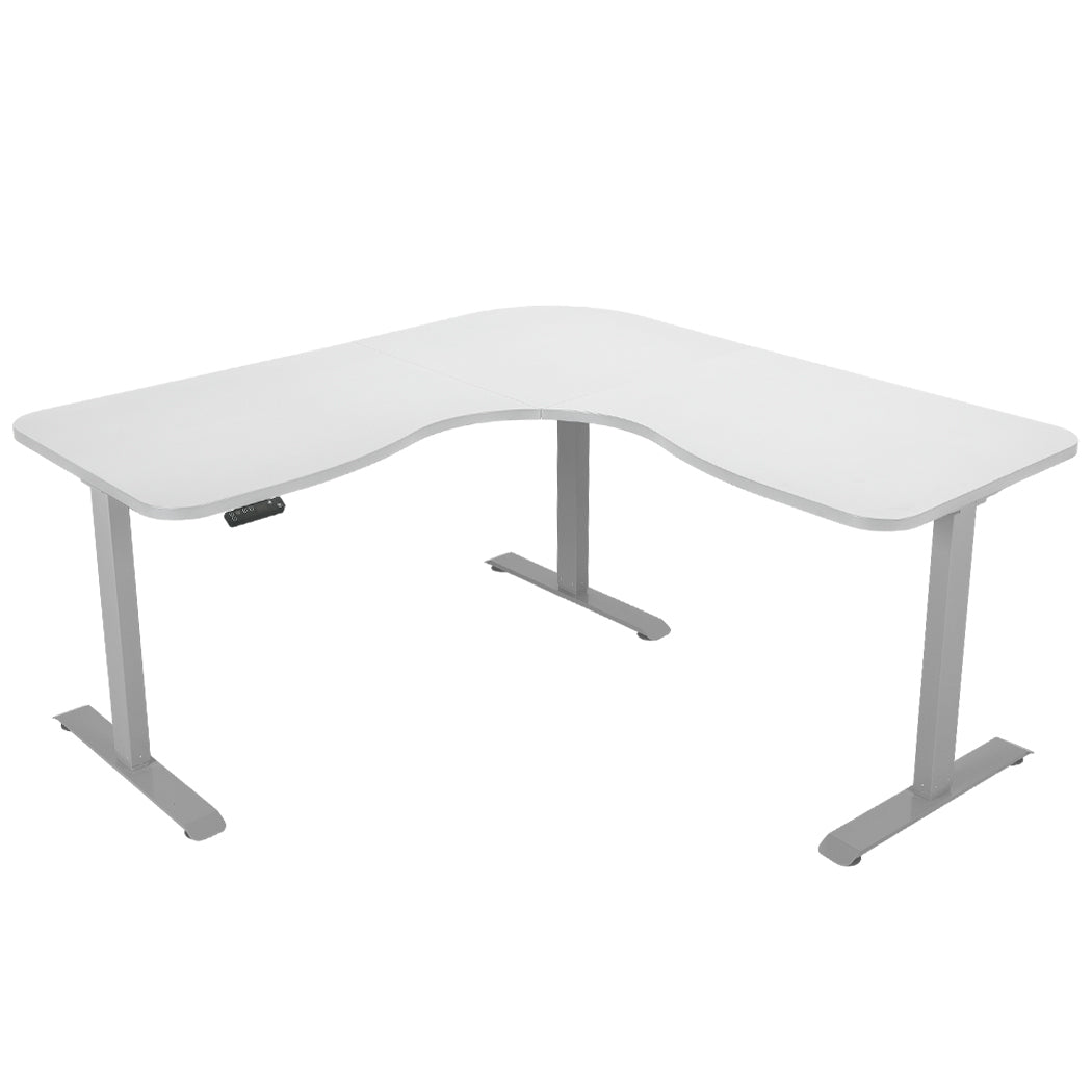 FORTIA 173cm Electric Adjustable Corner Desk White/Silver