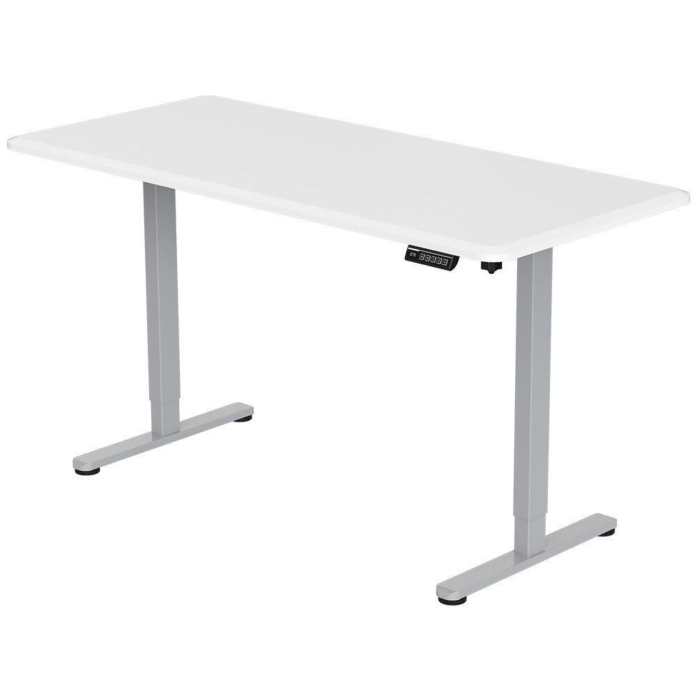 FORTIA Sit To Stand Up Standing Desk, 150x68cm, 72-118cm, Height Adjustable, 50kg Rated, Matte White/Silver Frame