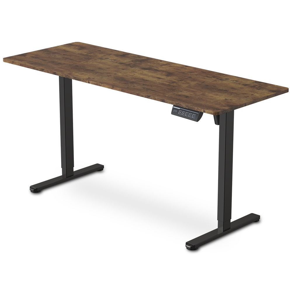 FORTIA Sit to Stand Standing Desk, 160x60cm, 72-118cm Electric Height Adjustable, Walnut Style Desktop/Black Frame