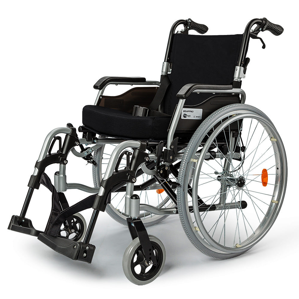 EQUIPMED 24 Inch Portable Folding Wheelchair Alloy Senior Mobility Aid