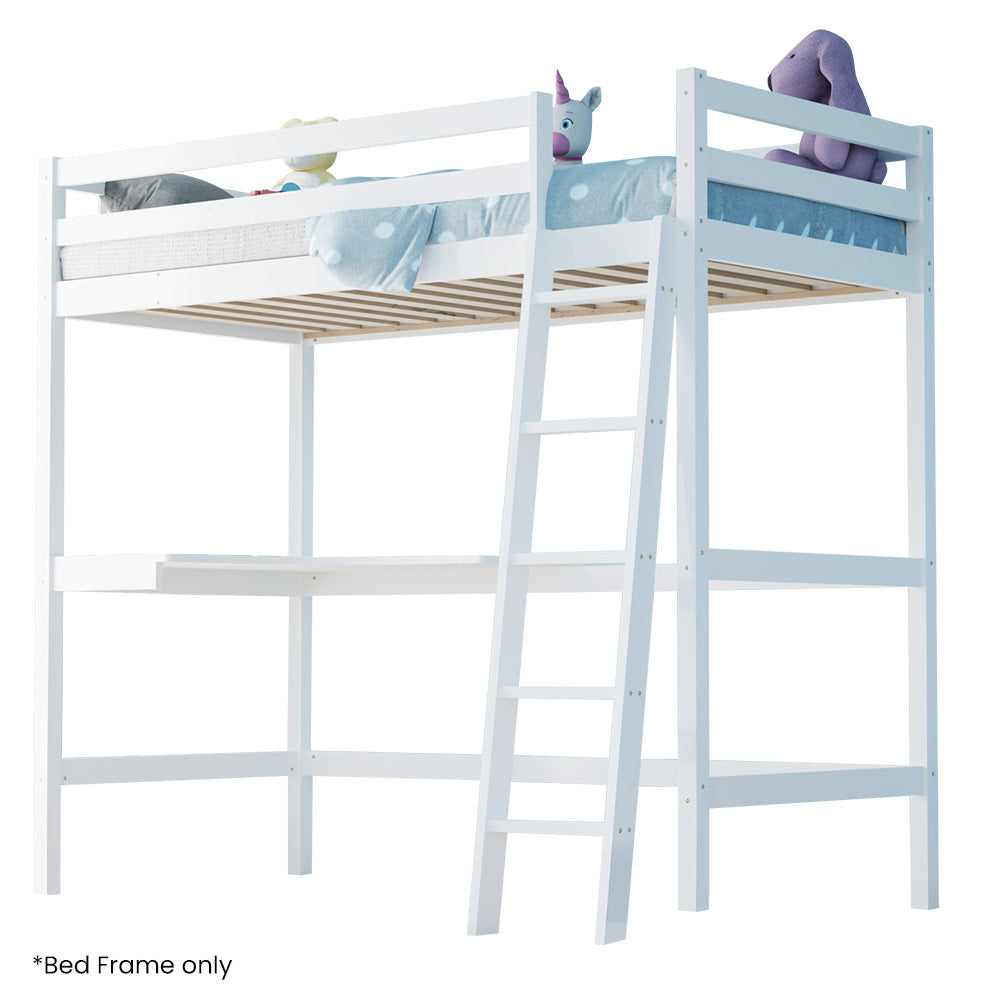 Kingston Slumber Kids Loft Bed Frame with Desk Single White