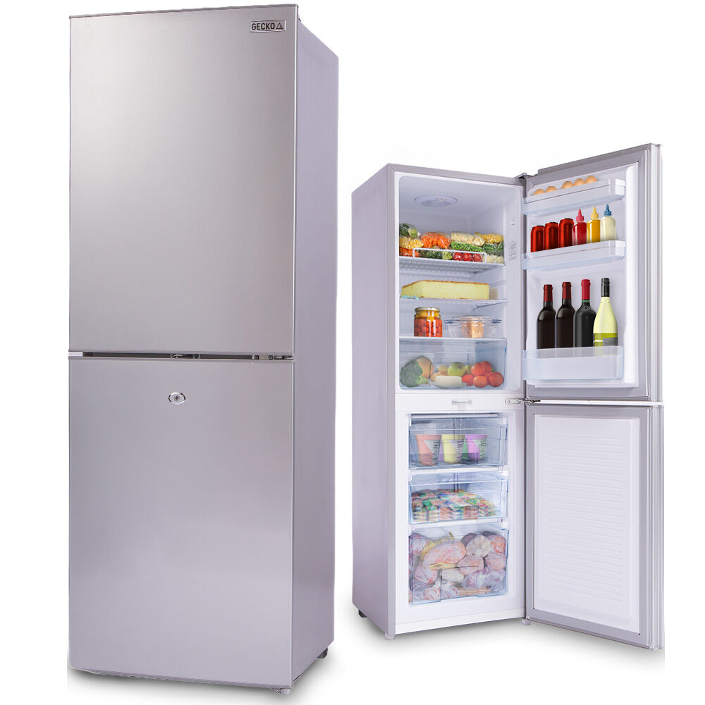 Gecko 160L Upright Portable Fridge Freezer Motorhome Caravan Silver