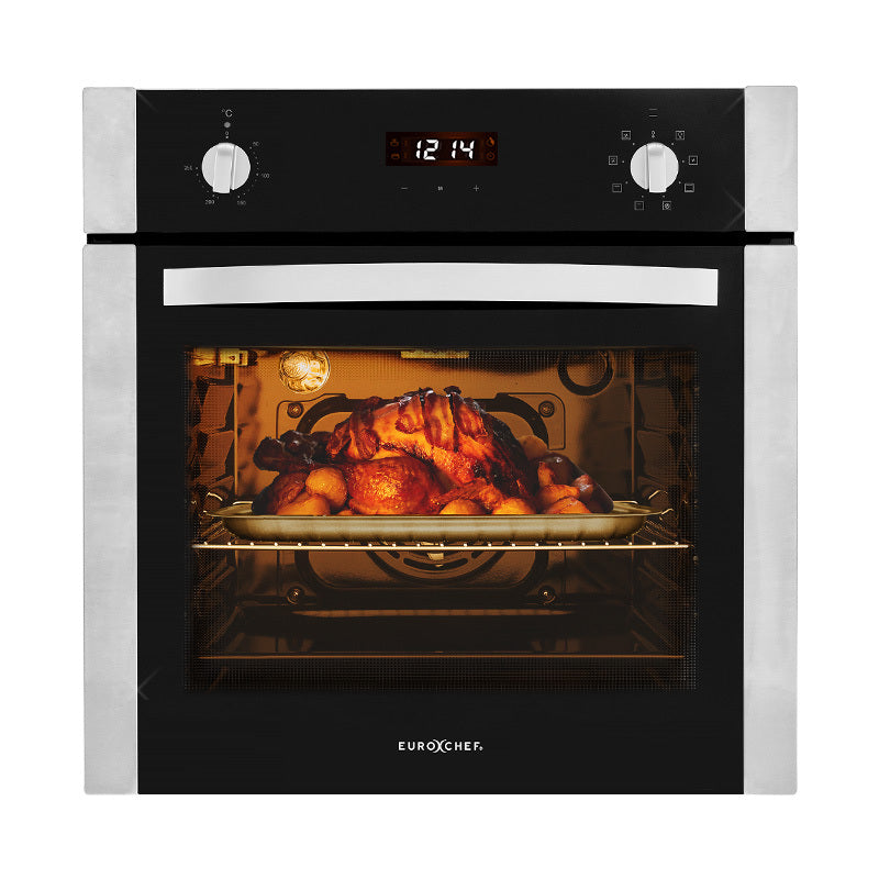 70L 8 Function Fan Forced Electric Wall Oven, LED Display, EuroChef