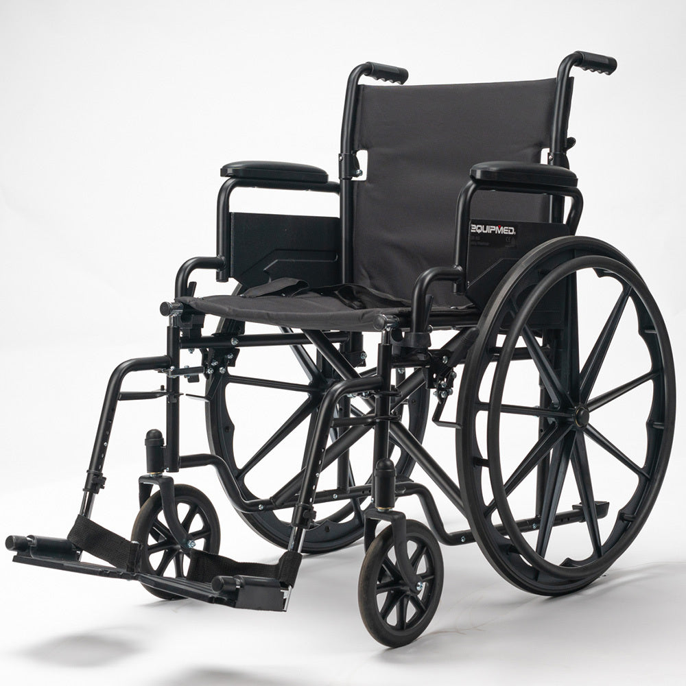 Equipmed 24" Portable Folding Wheelchair 136kg Capacity Black
