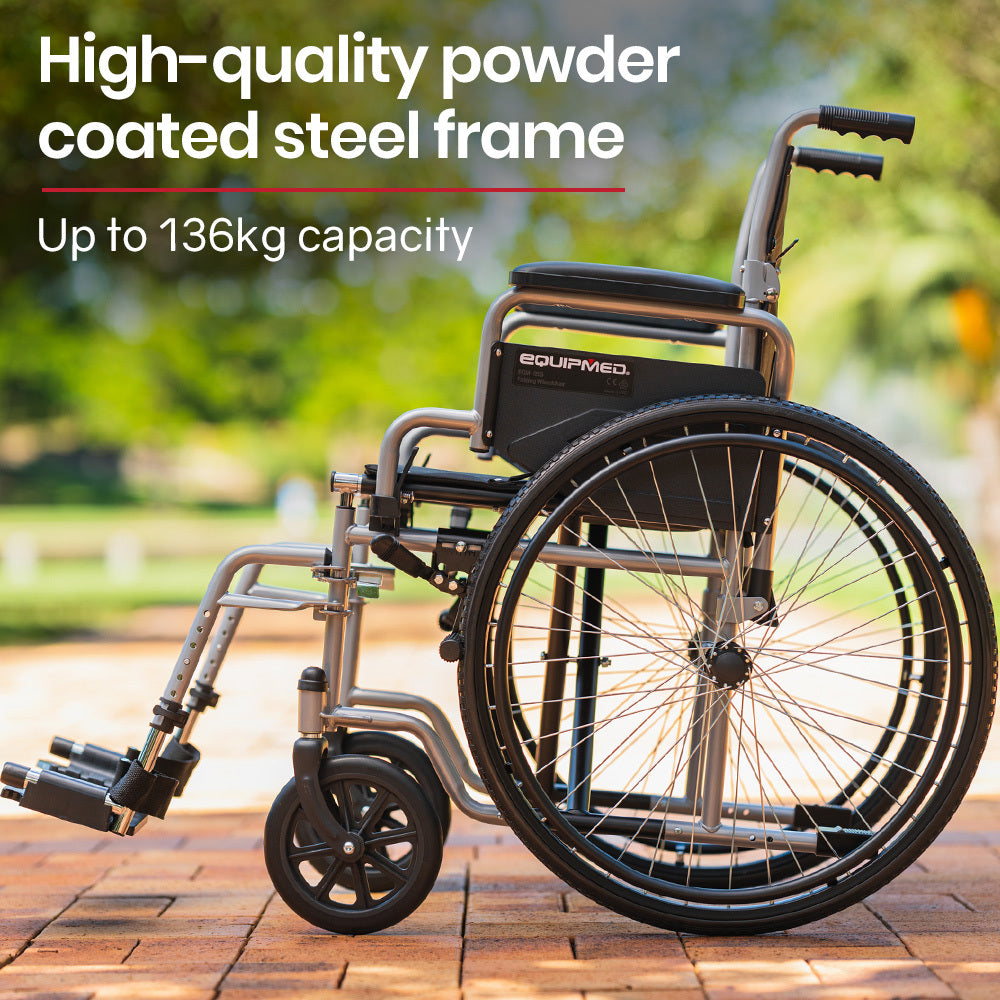 Equipmed 24" Folding Wheelchair Lightweight Portable Grey