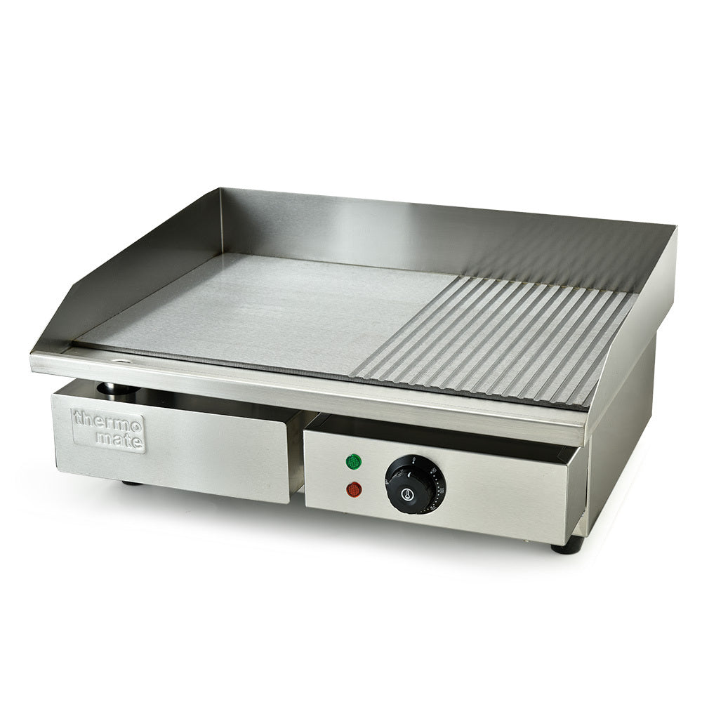 THERMOMATE 55x35cm Electric Griddle 2400W Half Ribbed Surface