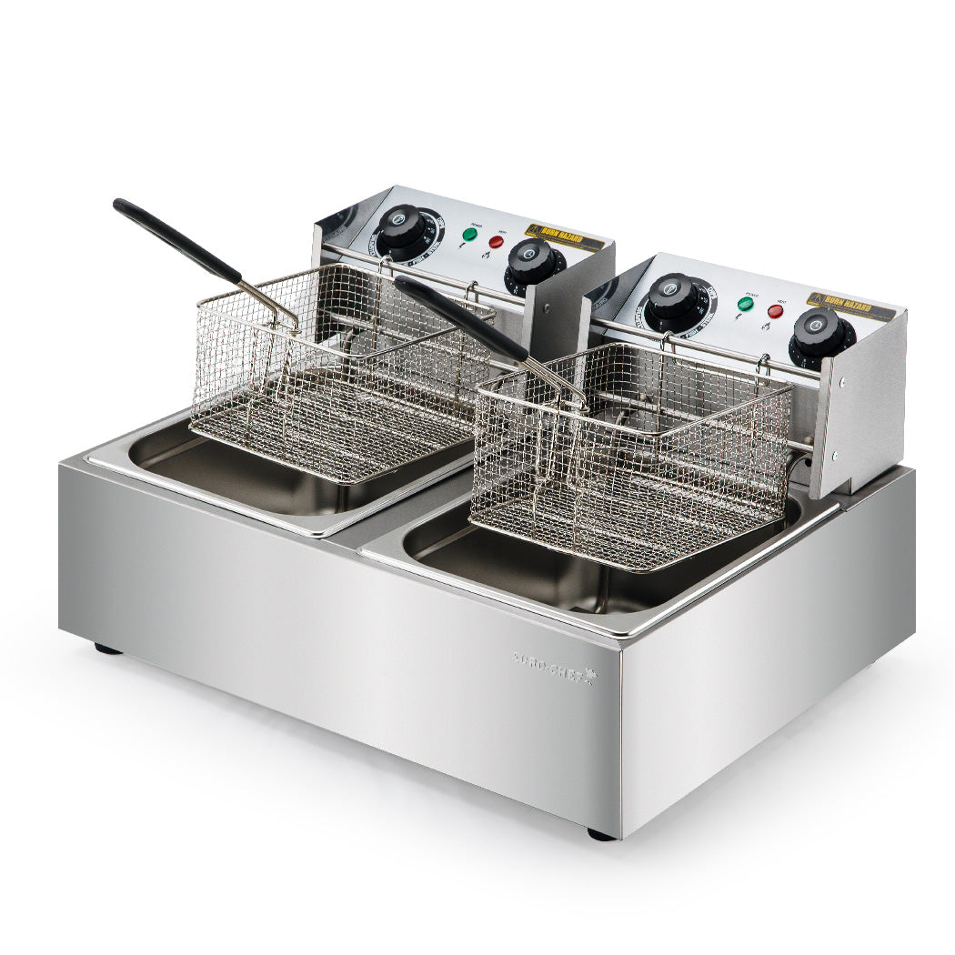 EuroChef Twin Basket Commercial Electric Deep Fryer Stainless Steel