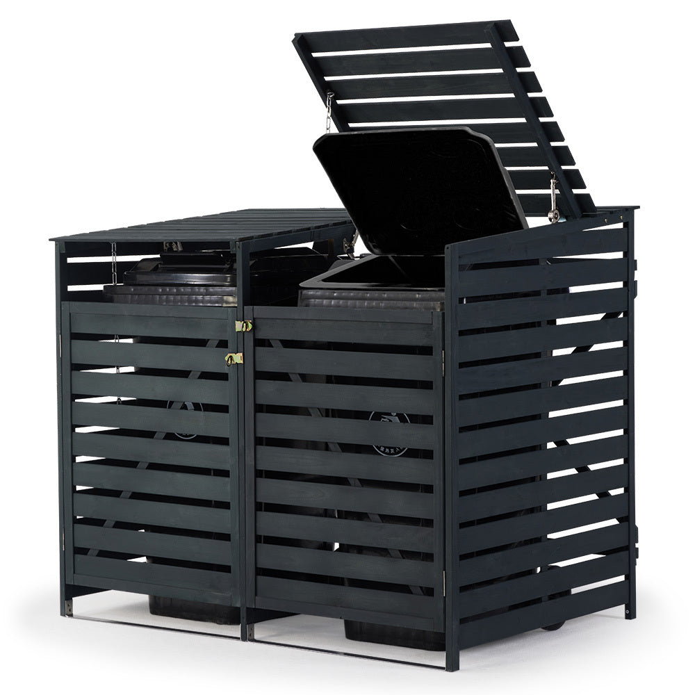 PlantCraft Double Wood Wheelie Bin Enclosure 2-Door Garbage Storage
