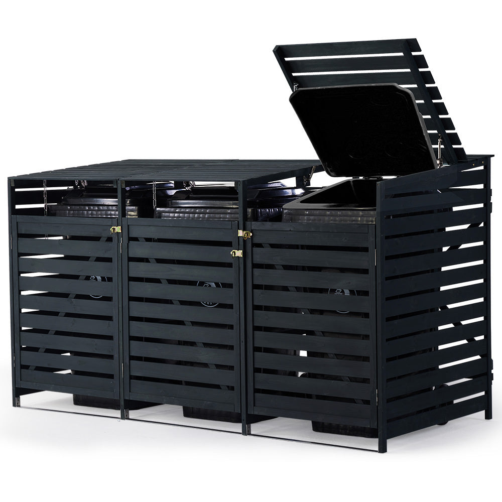 PlantCraft Triple Wood Wheelie Bin Storage Shed 3-Door Enclosure