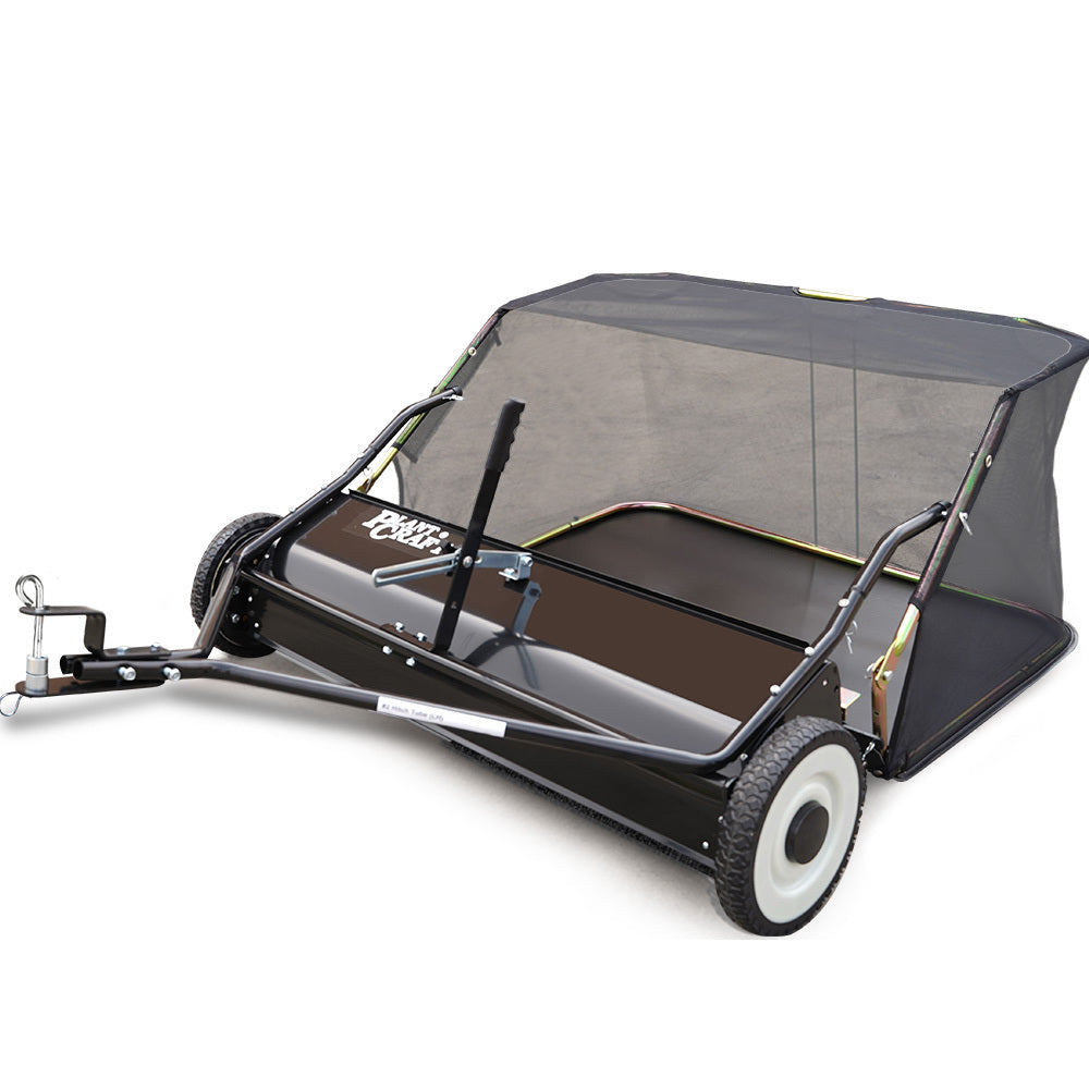 PlantCraft 38" Lawn Sweeper Tow Behind Leaf & Grass Collector Universal Hitch