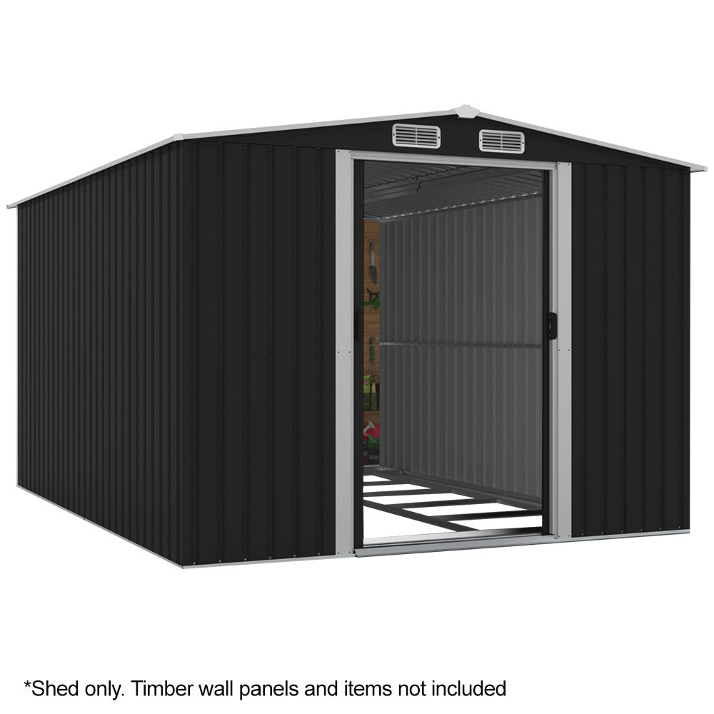 PlantCraft 2.58 x 3.13m Galvanised Steel Garden Shed Black Gable Roof