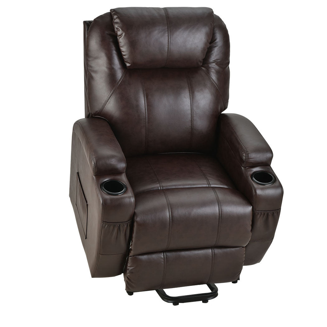 FORTIA Recliner Lift Chair Electric Massage Faux Leather Dark Crimson