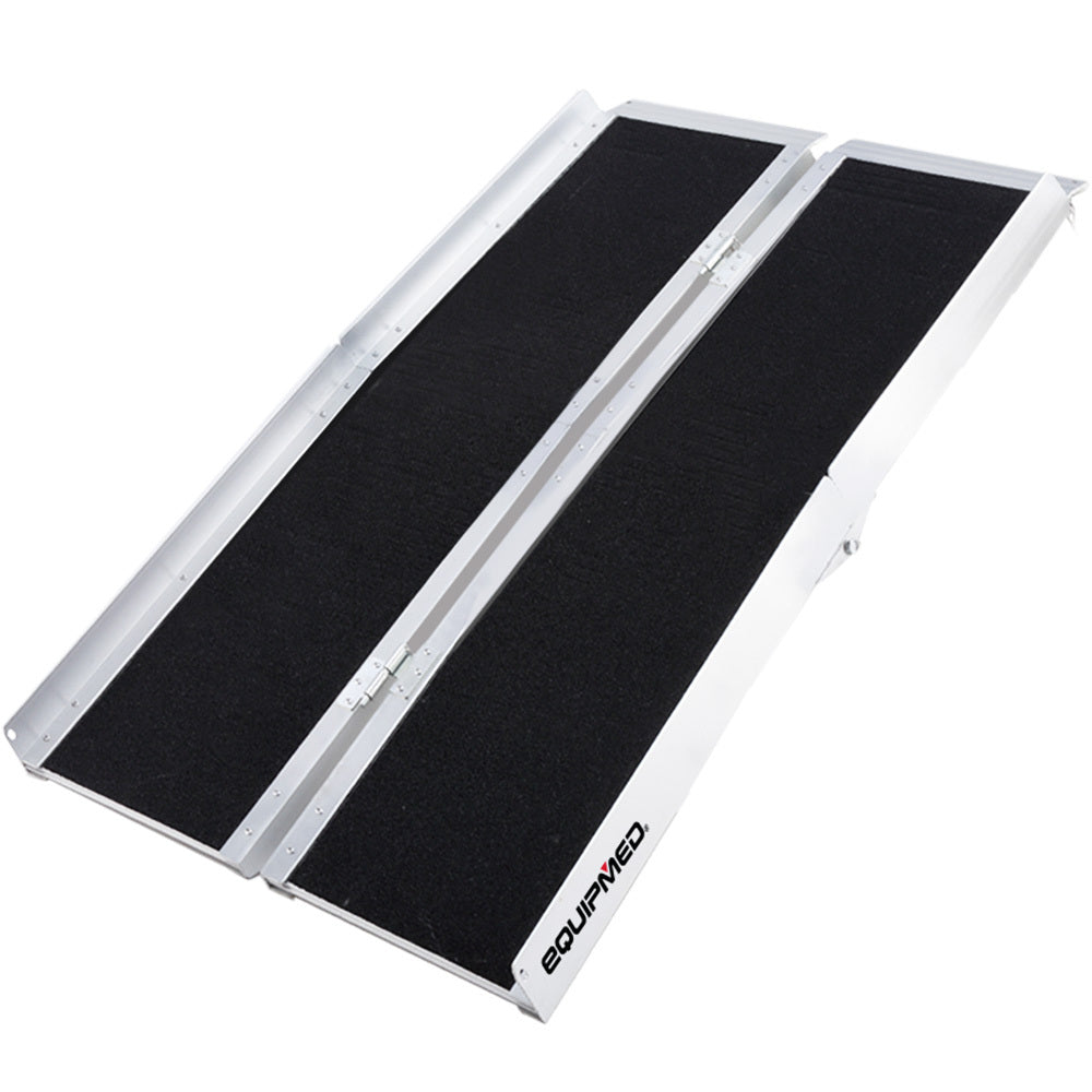 Equipmed 123cm Aluminium Folding Access Ramp Black Ultra-Grip 272kg Capacity