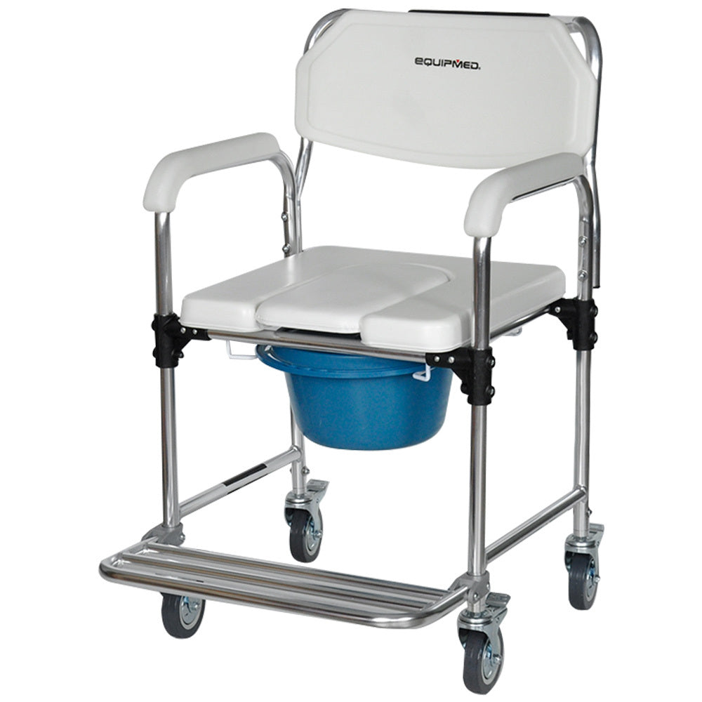 Equipmed Aluminium Commode Shower Chair 136kg Capacity White/Blue
