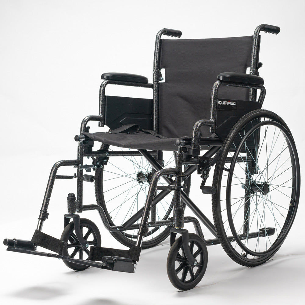 Equipmed 24-Inch Folding Bariatric Wheelchair XL 136kg Capacity Dark Grey
