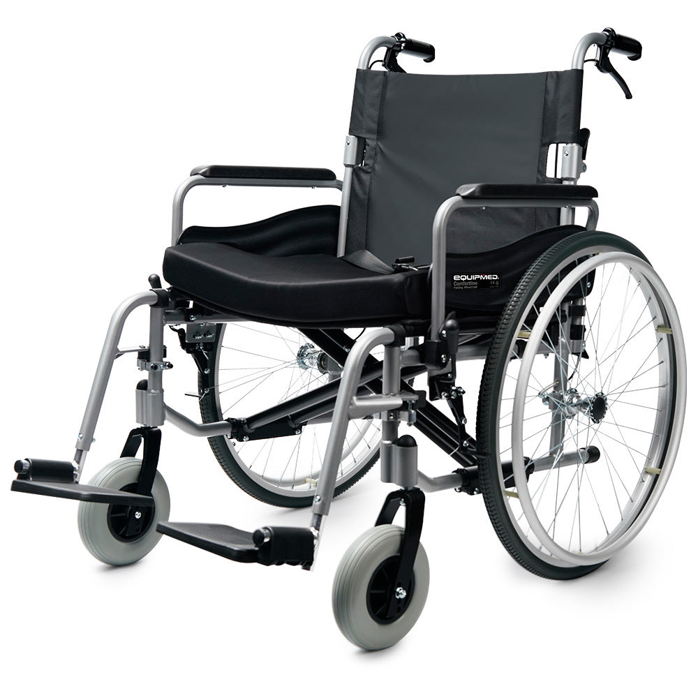 Comfortline Extra-Wide Aluminium Wheelchair 150kg Capacity Black