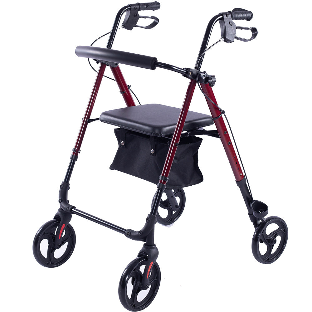 Assureline 4-Wheel Lightweight Rollator Walker Aluminium Frame Red