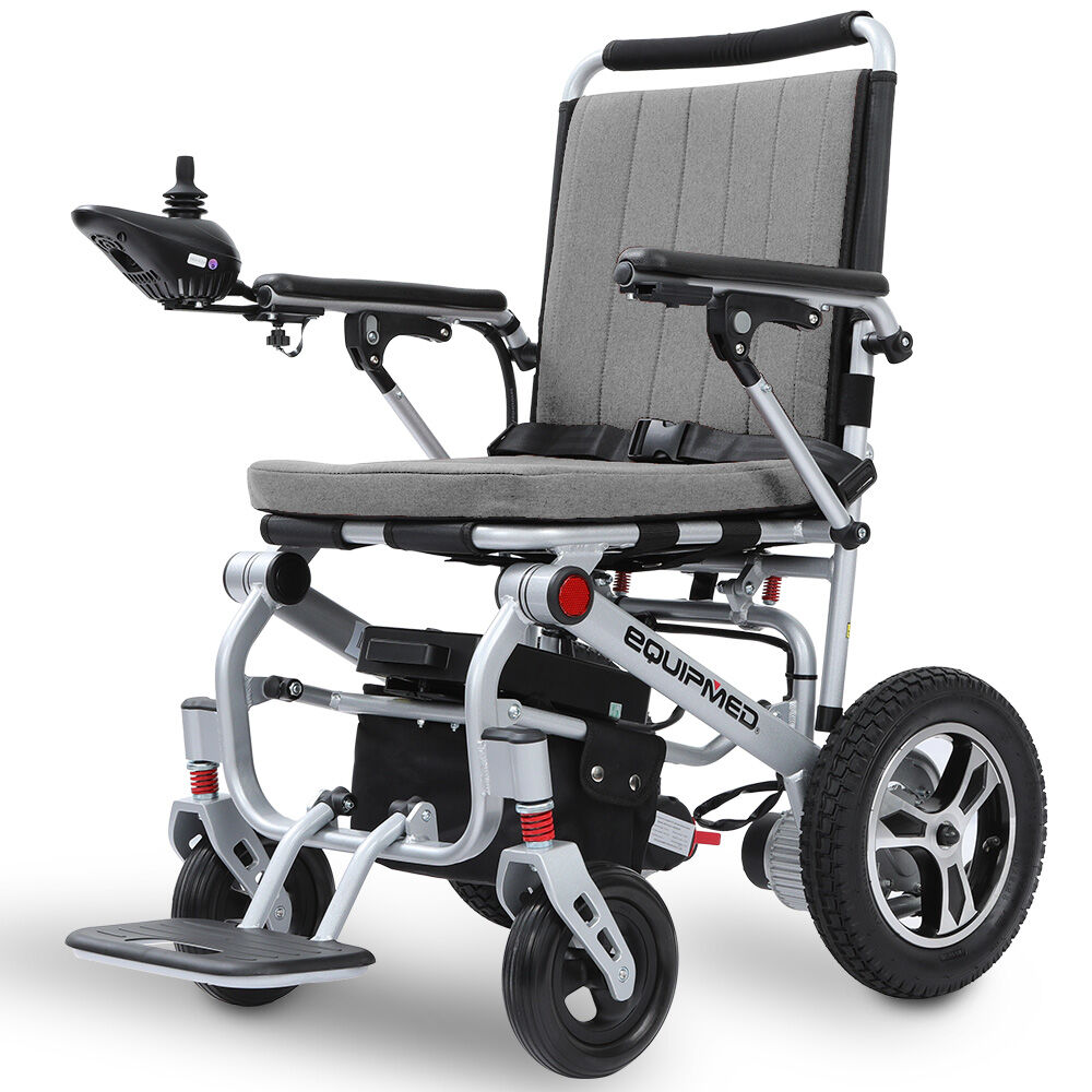 PowerCruise Ultra-Light Folding Electric Wheelchair Airline Approved Aluminium Frame Grey