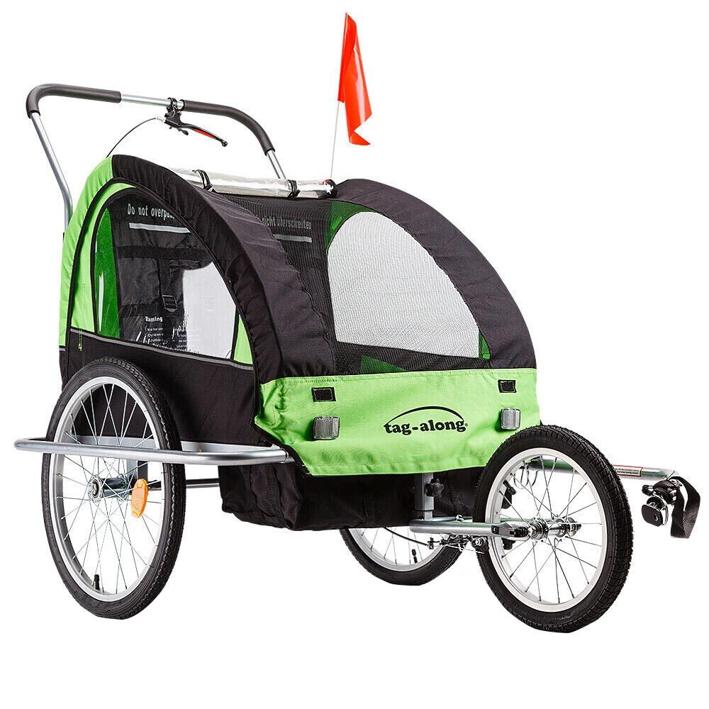 Tag-Along Kids Bike Trailer Jogger Pram Green