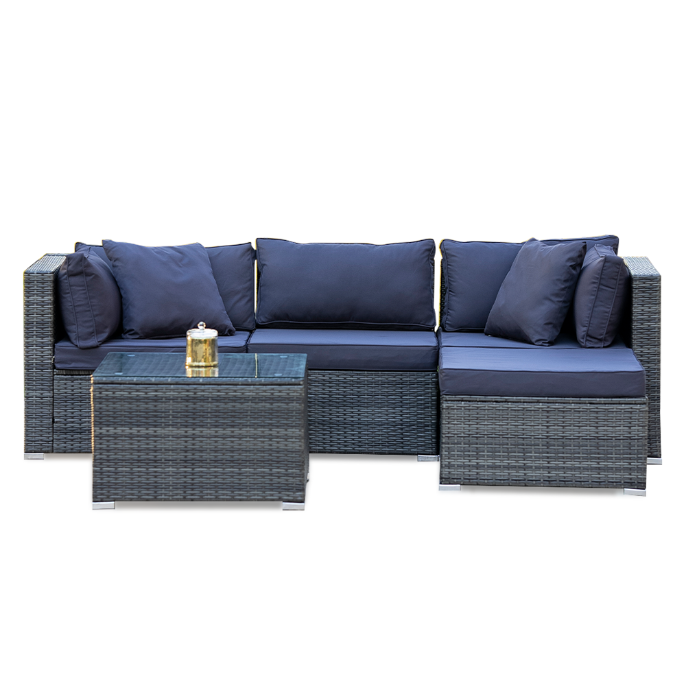 London Rattan 4 Seater Modular Outdoor Lounge Set Coffee Table Ottoman Marl Grey
