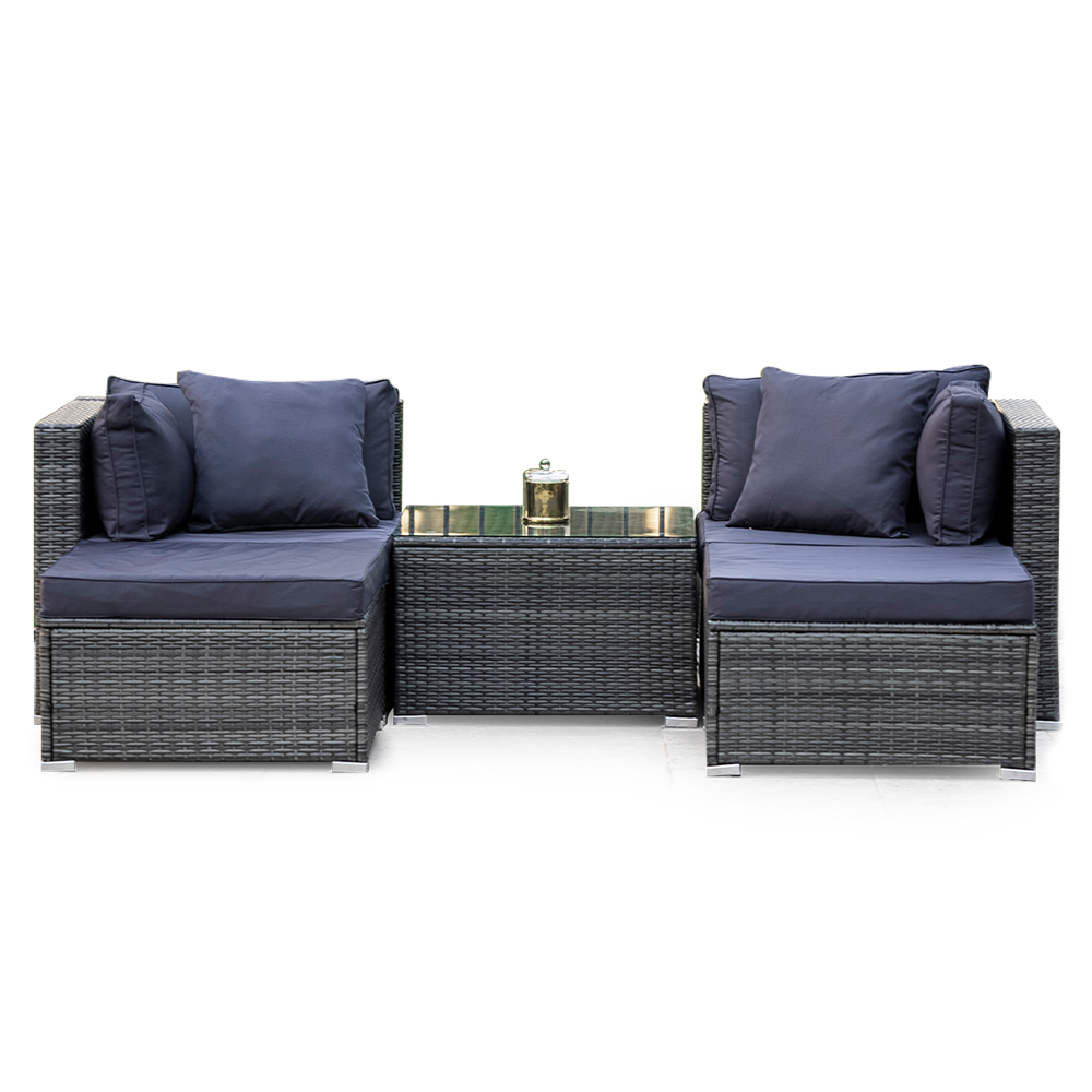 London Rattan 4 Seater Modular Outdoor Lounge Set Coffee Table Ottomans Grey