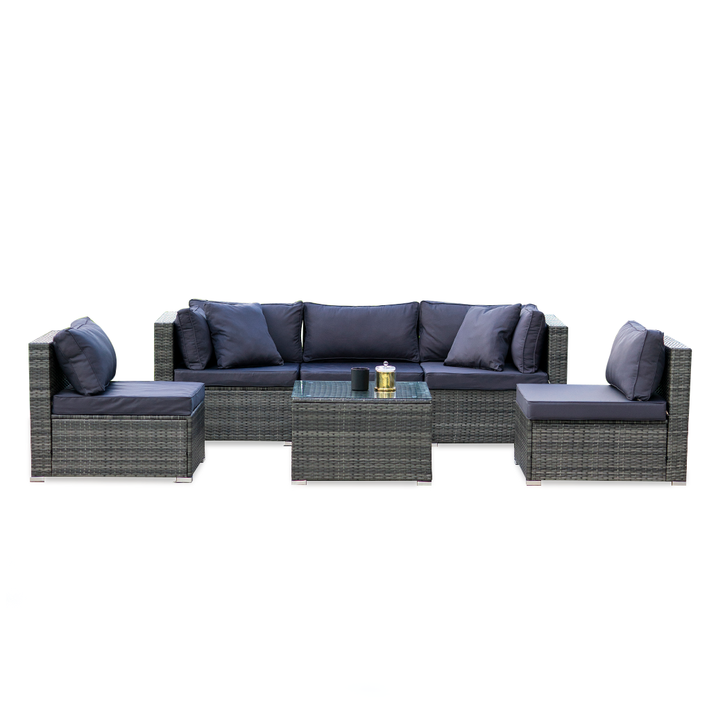 London Rattan 5-Seater Modular Outdoor Lounge Set Coffee Table Marl Grey