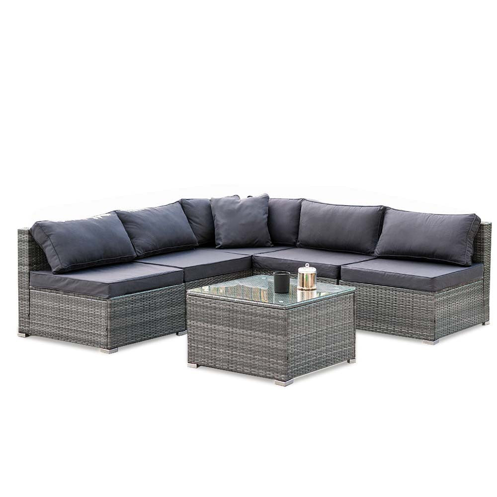 London Rattan 5 Seater Modular Outdoor Lounge Set with Coffee Table Marl Grey