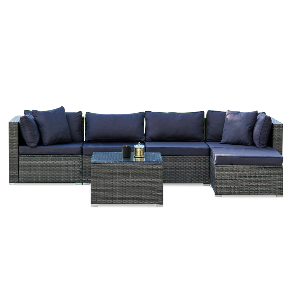 London Rattan 5 Seater Modular Outdoor Lounge Set Coffee Table Ottoman Grey