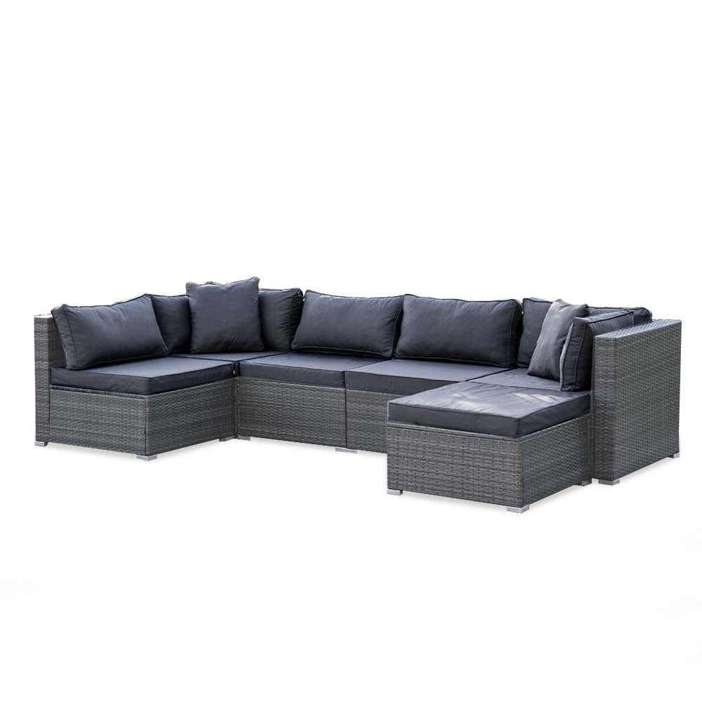 London Rattan 6 Seater Modular Outdoor Lounge Set Ottoman Marl Grey