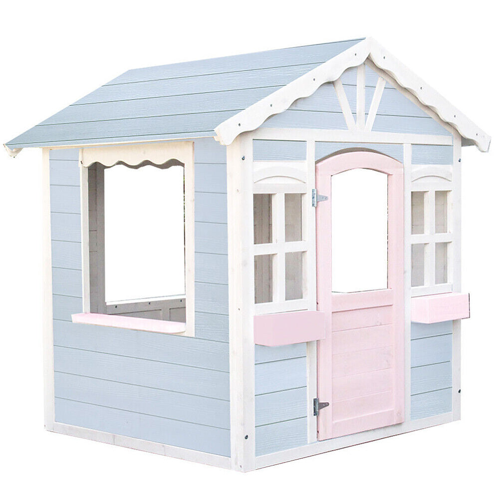 Rovo Kids Cottage Wooden Cubby House Light Blue for Children