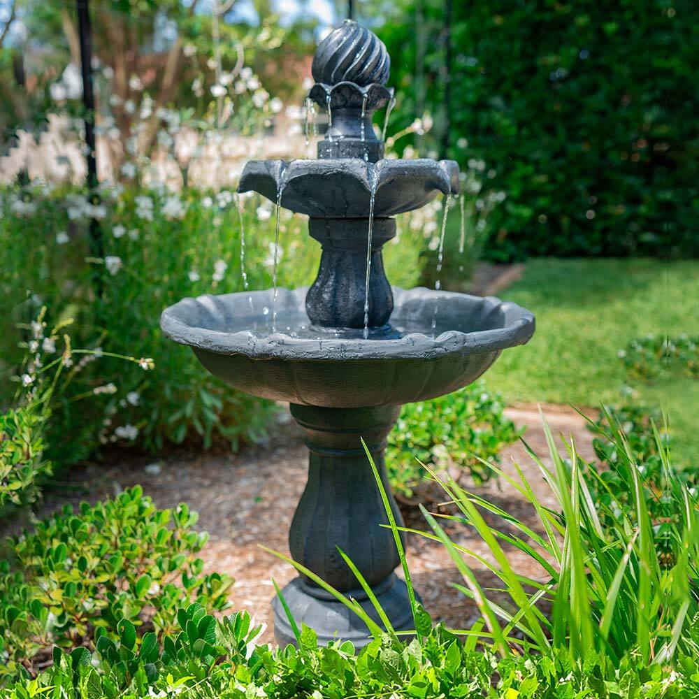 PROTEGE 3 Tier Solar Water Fountain Bird Bath Dark Grey LED