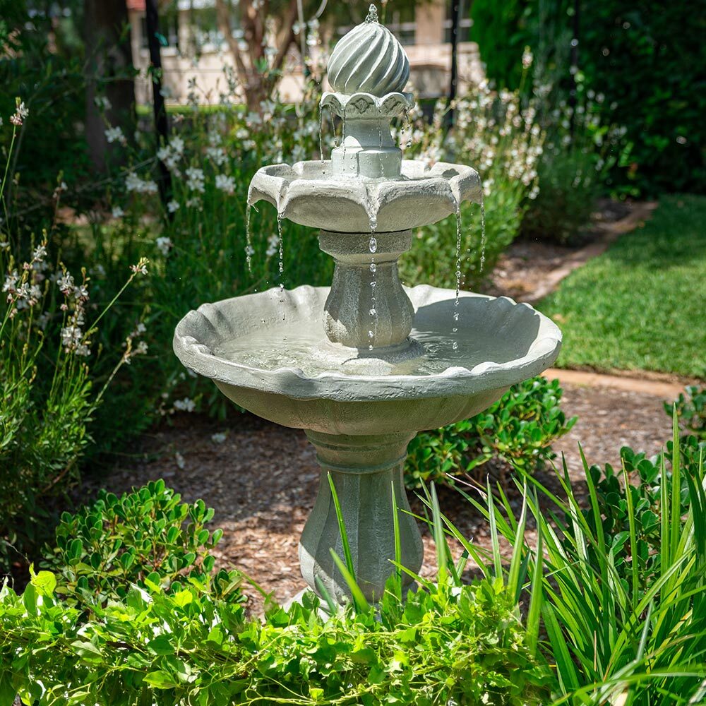 Protege 3 Tier Solar Fountain Bird Bath Light Grey