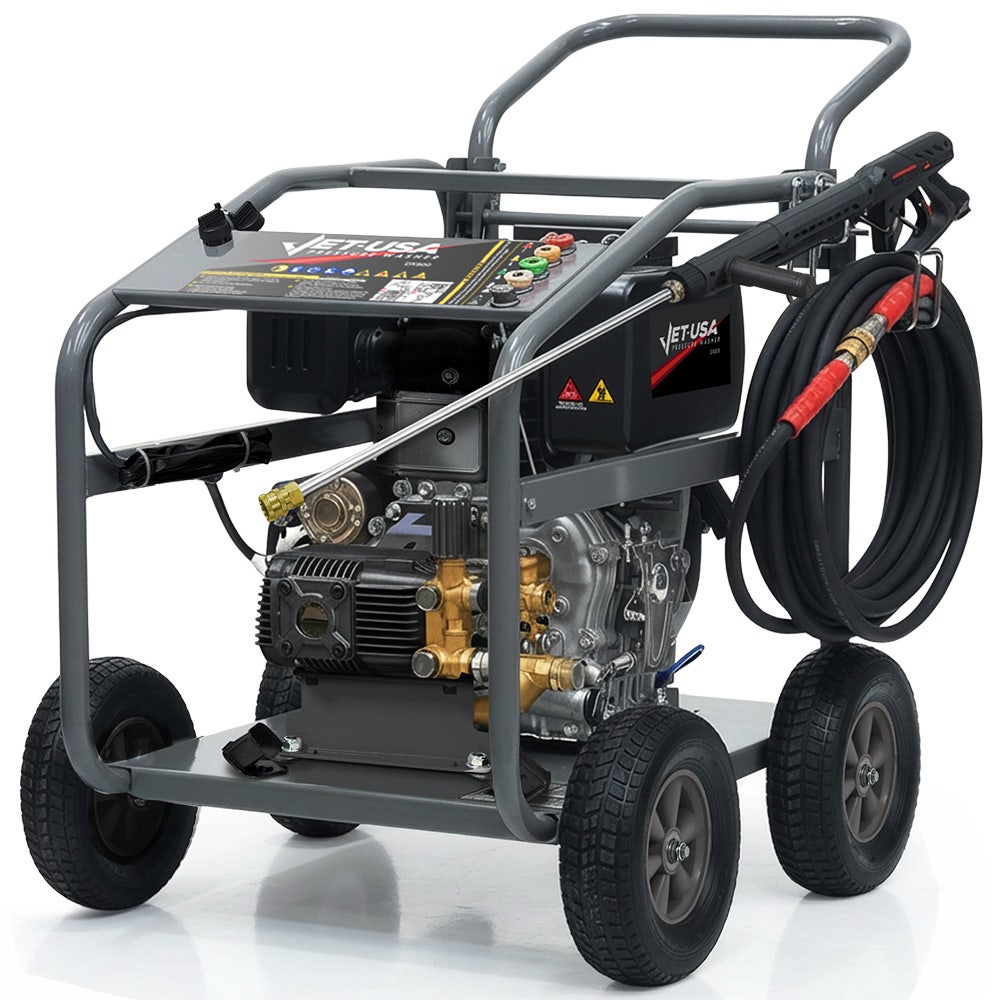 JET-USA Commercial Diesel High-Pressure Washer Cleaner, Electric Start 10hp 418cc, 15m Steel Braided Hose, Adjustable Triplex Pump - DX800