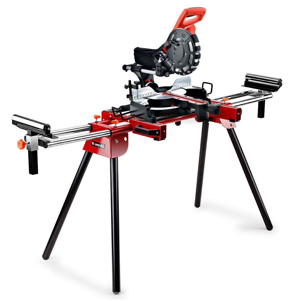 Baumr-AG 254mm Sliding Compound Mitre Saw Dual Bevel with Stand Combo