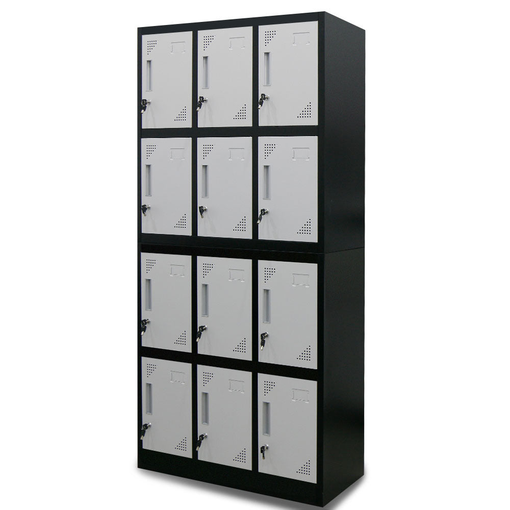 FORTIA 12-Door Metal Locker Cabinet Black & Grey