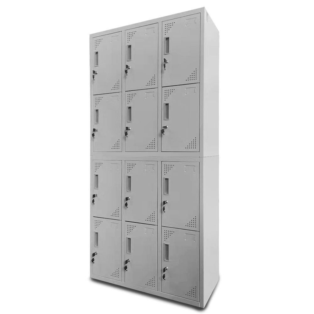 FORTIA 12-Door Metal Locker Cabinet Light Grey
