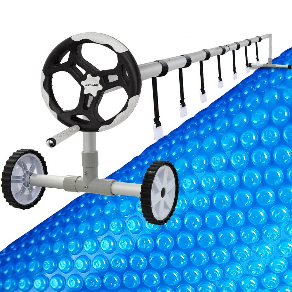 Aurelaqua 10x5m Solar Pool Cover Roller Set 500 Micron Blue