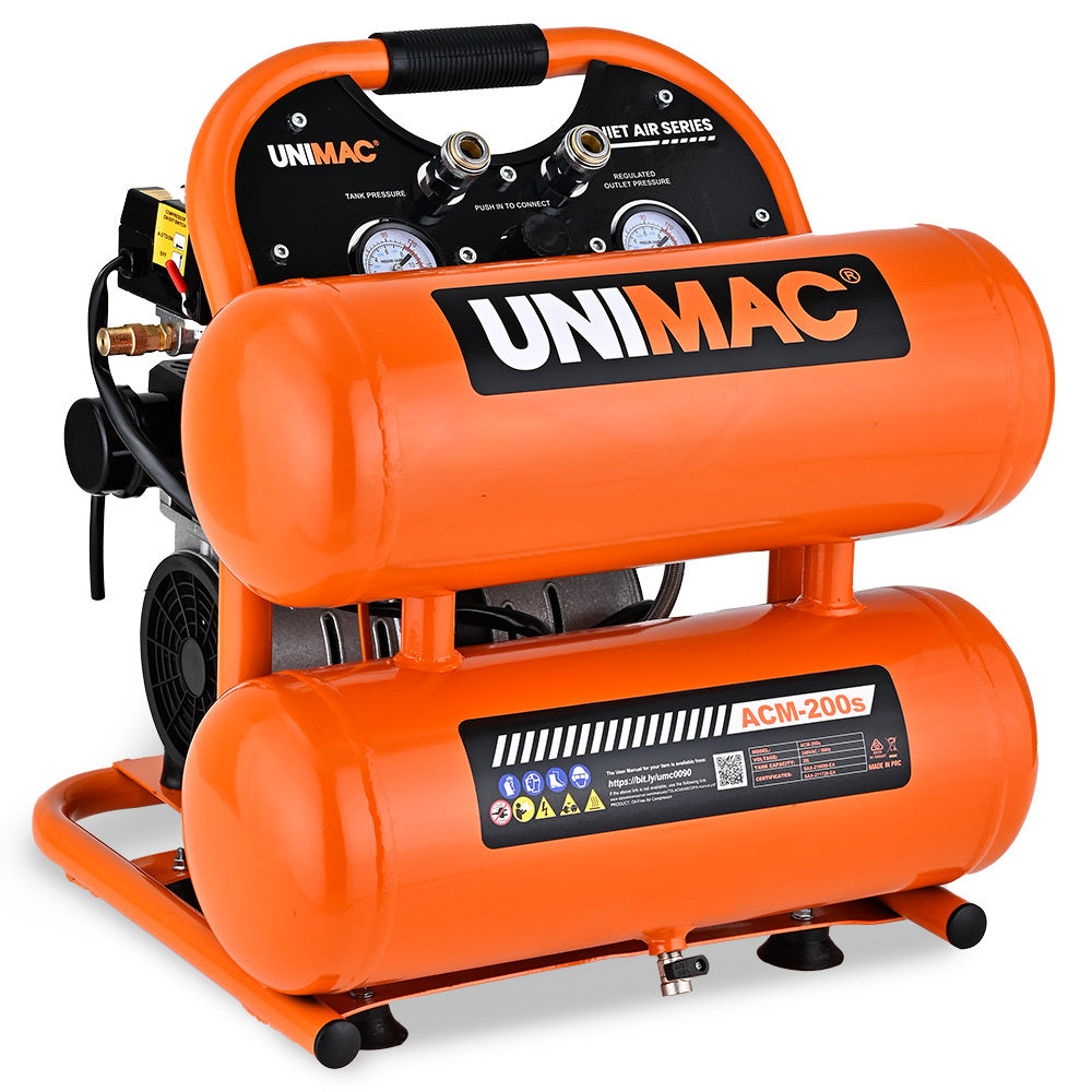 Quiet Air 20L Twin Tank Portable Air Compressor 116PSI Oil-Free