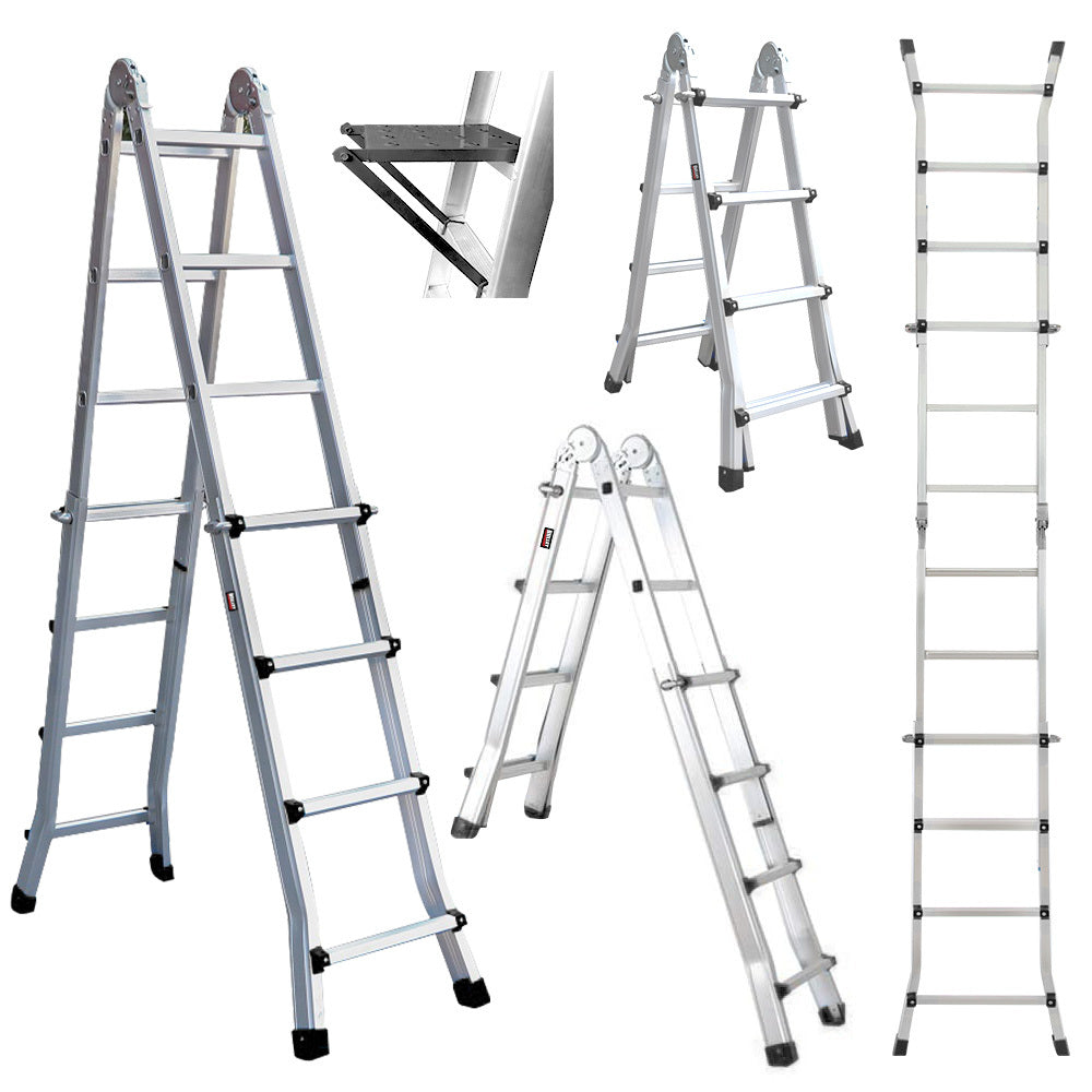Bullet 4m Aluminium Multipurpose Ladder Folding w/ Workshelf Platform