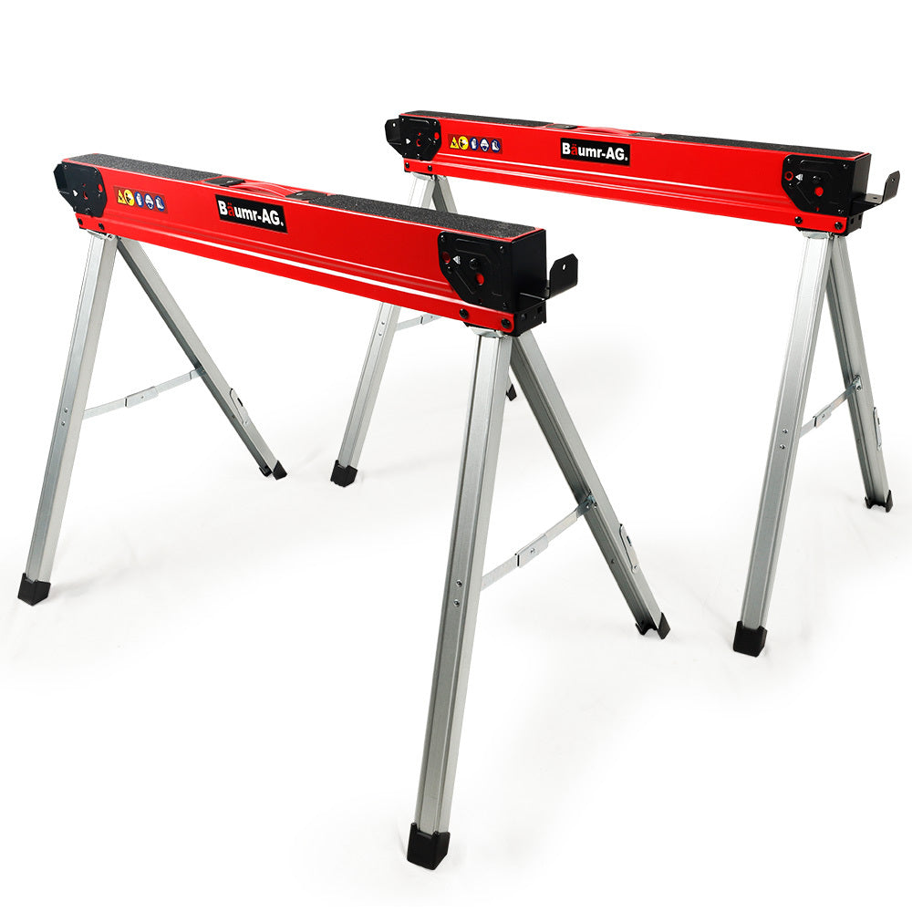 Baumr-AG Heavy-Duty Adjustable Sawhorses 1000kg Capacity Folding Steel Pair