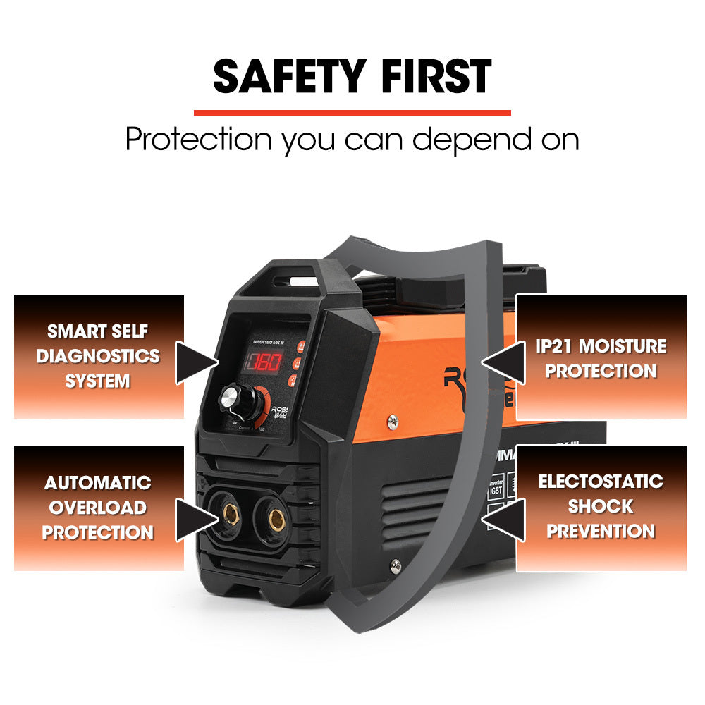 Lightweight 160A Inverter Arc MMA Welder, 220V - Rossi