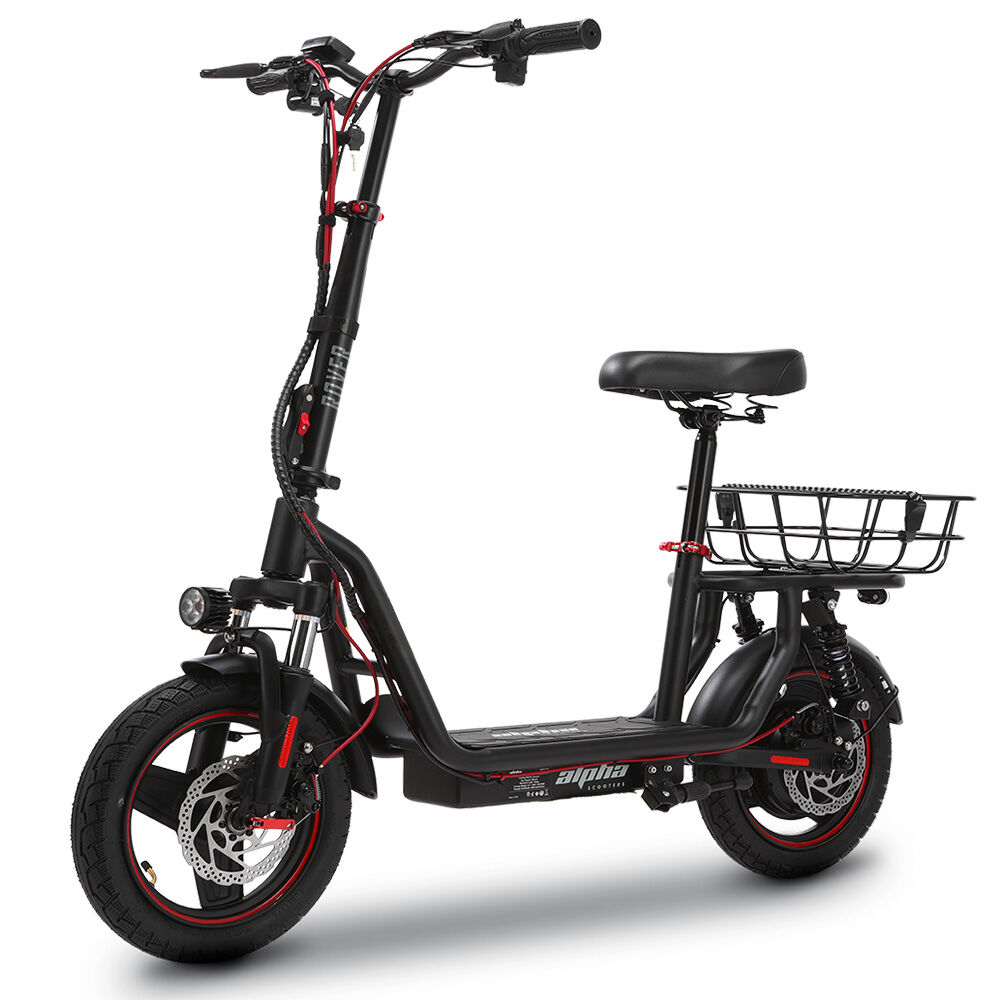 Alpha Rover 500W Electric Scooter with Seat 14-Inch Tyres Black