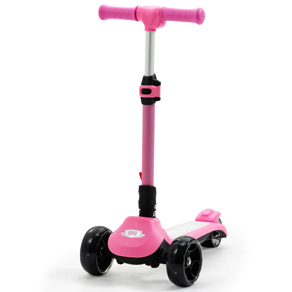 Rovo Kids Triscoot 3-Wheel Electric Scooter Ages 3-8 Adjustable Folding Pink