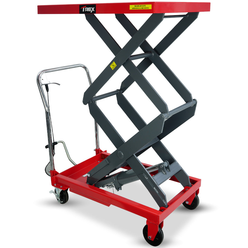T-Rex 300kg Hydraulic Double Scissor Lift Trolley 1.3m Heavy-Duty