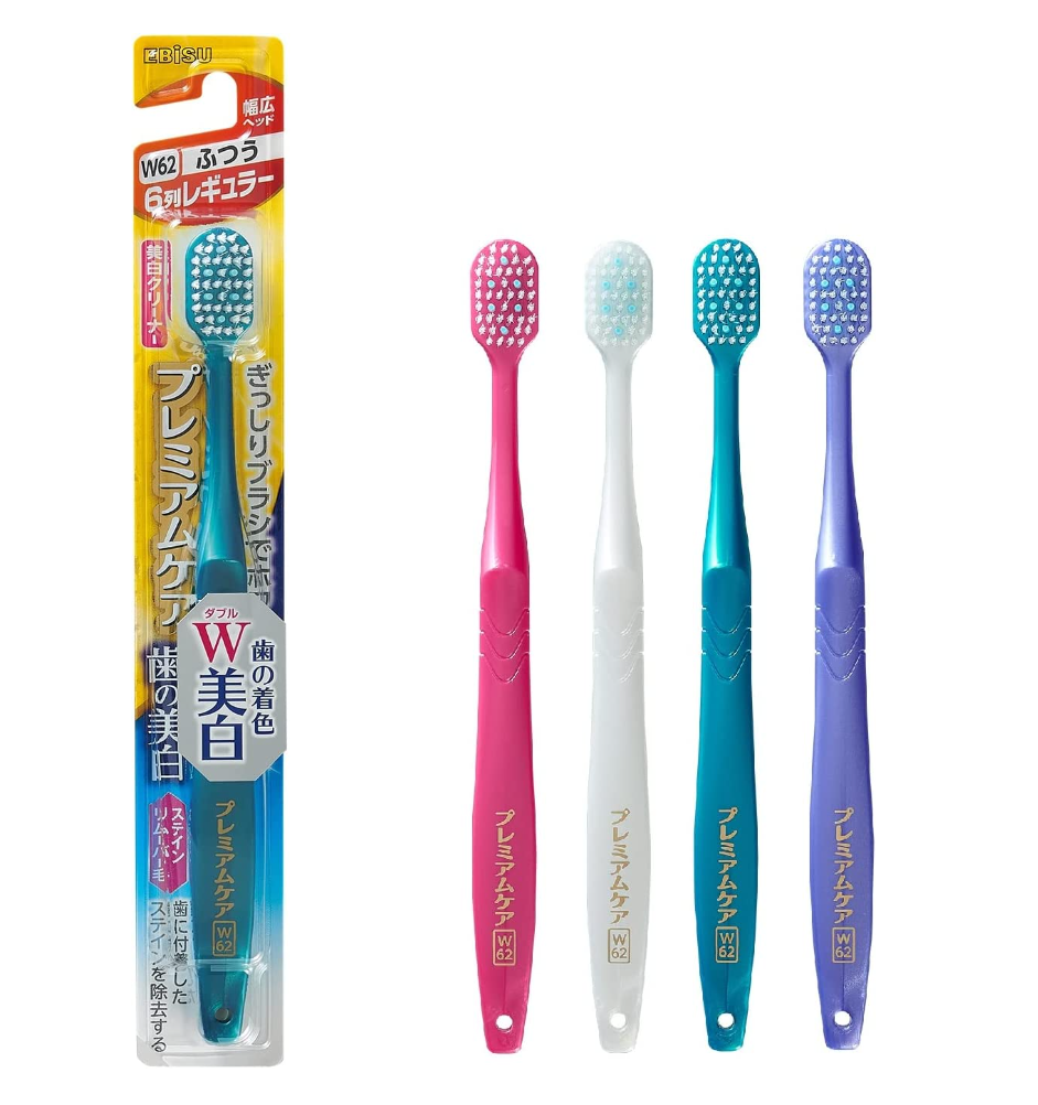6-PACK EBISU Premiumcare Toothbrush No. 62 Whitening Broad Head Massage Toothbrush pack of three