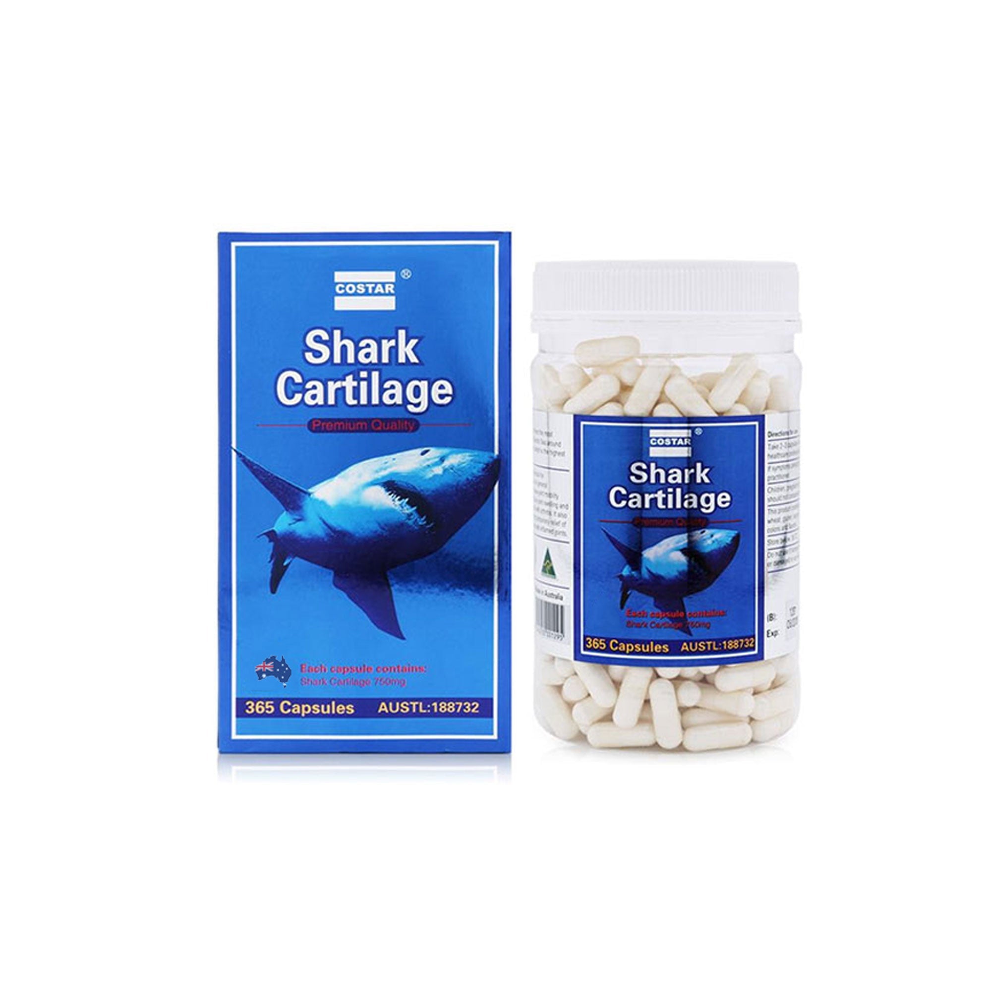 365x 750mg Shark Cartilage Caps Costar Joint Anti Inflammatory Supplement
